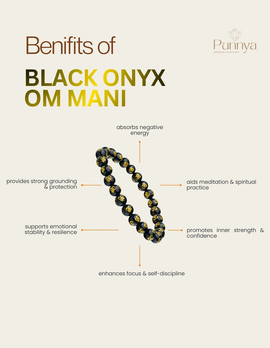 Natural Black Onyx Om Mani Bracelet