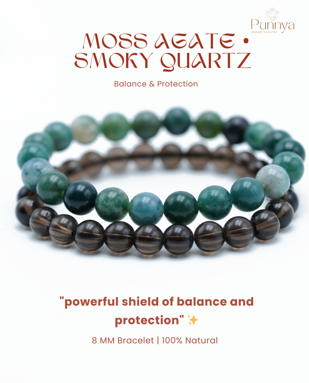 Balance & Protection – Moss Agate + Smoky Quartz