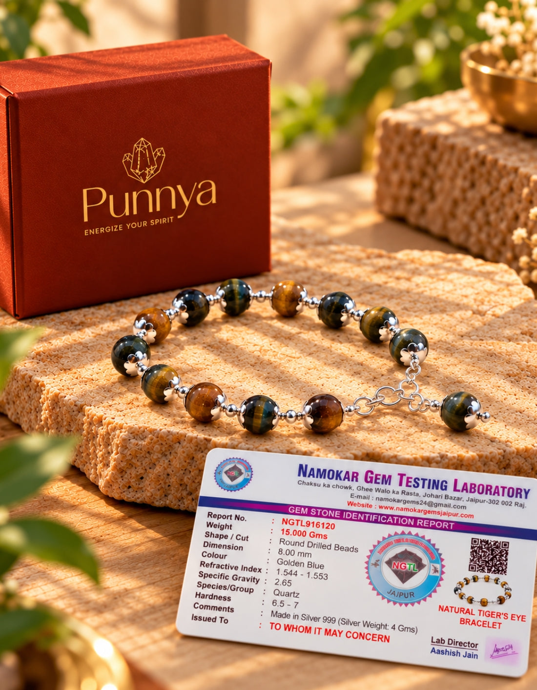 Protection and emotional balance - Natural Golden Blue Tiger Eye Bracelet