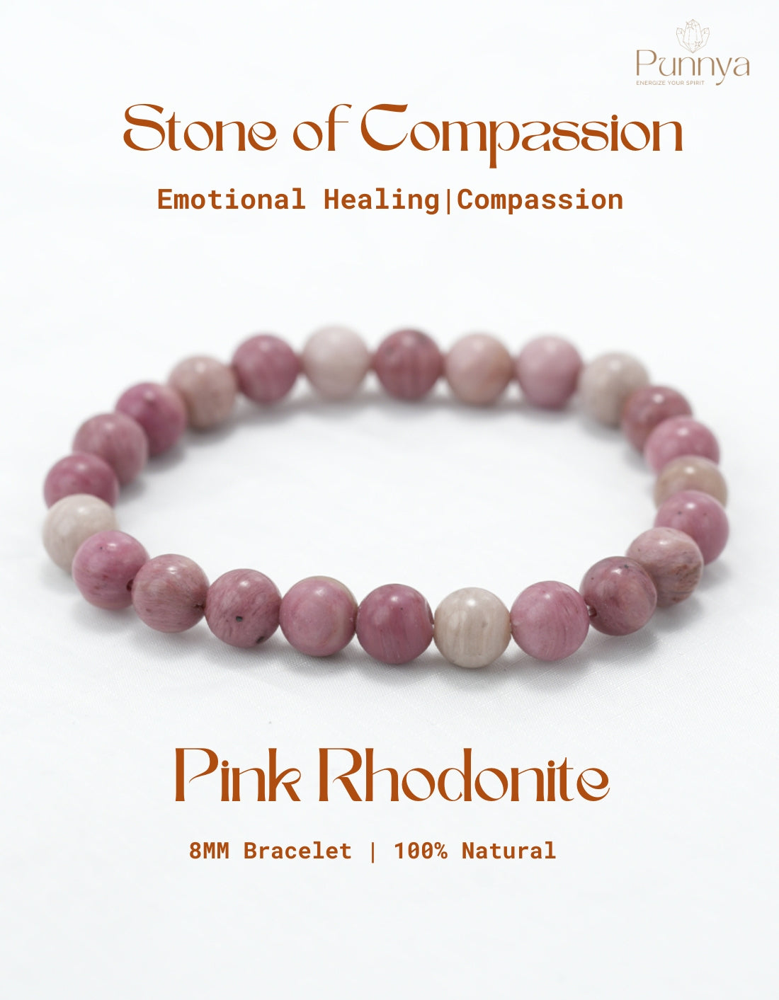Natural Pink Rhodonite Bracelet-Stone of Compassion and Emotional Healing