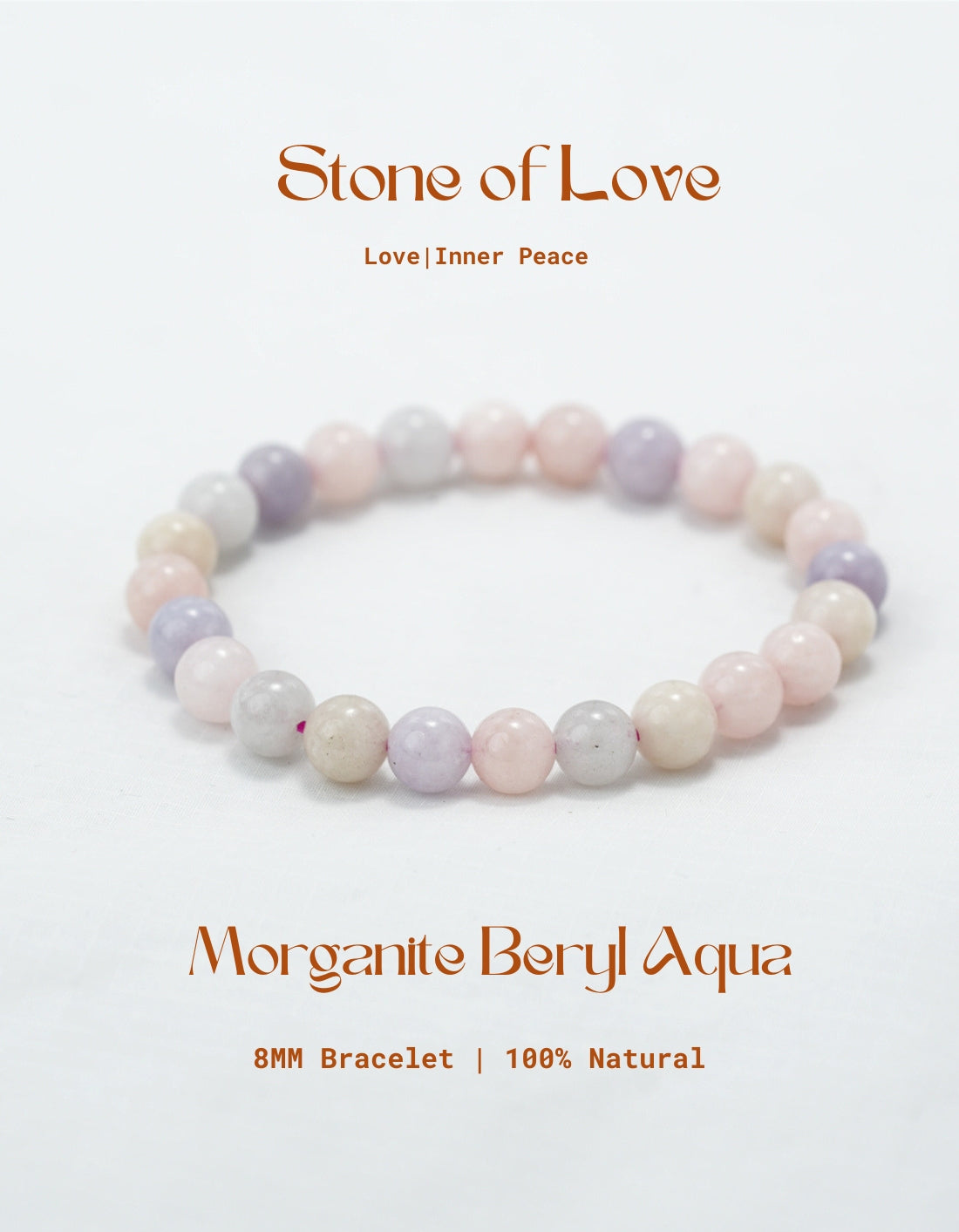 Natural Morganite Beryl Aqua Bracelet -Stone of Love, Peace & Emotional Harmony.