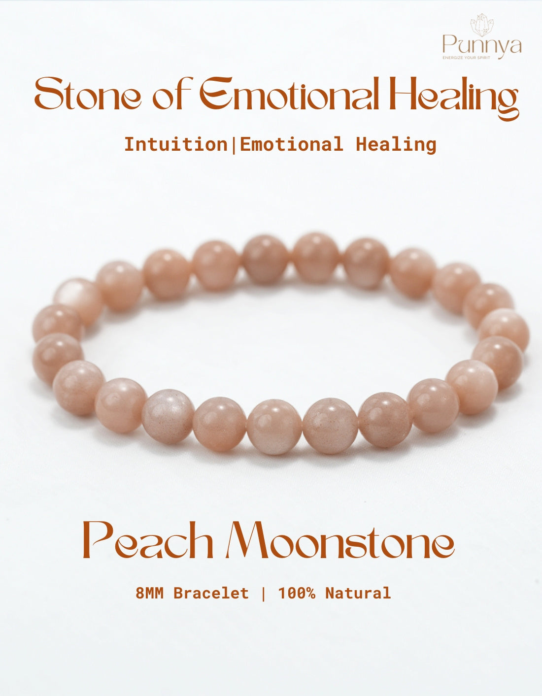 Natural Peach Moonstone Bracelet-Stone of Emotional Healing and New Beginnings