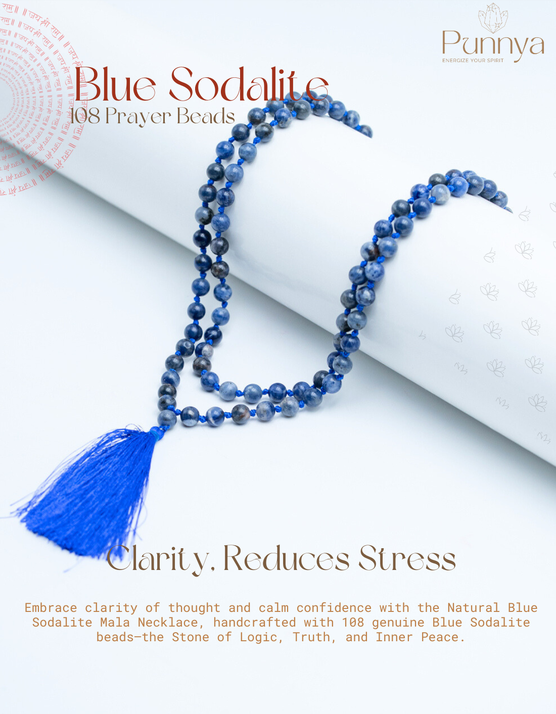 Blue Sodalite Crystal Mala – 108 Beads for mental clarity&spiritual focus
