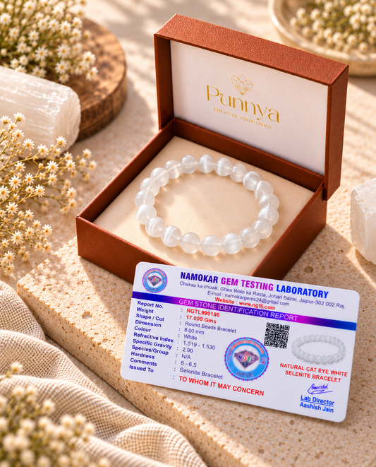 Natural Cat Eye White Selenite Bracelet-Stone of Protection and Spiritual Clarity