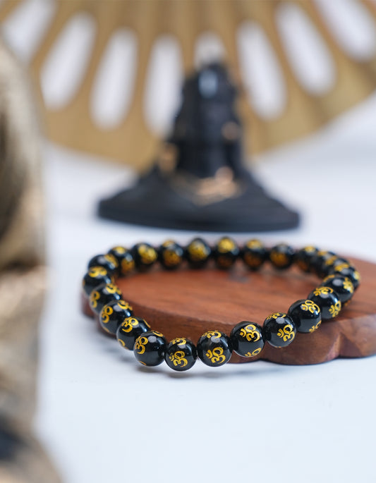 Natural Black Onyx Om Mani Bracelet