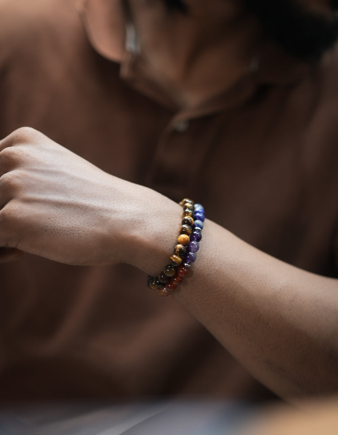 Balance & Courage Duo – 7 Chakra & Tiger Eye Bracelet Combo