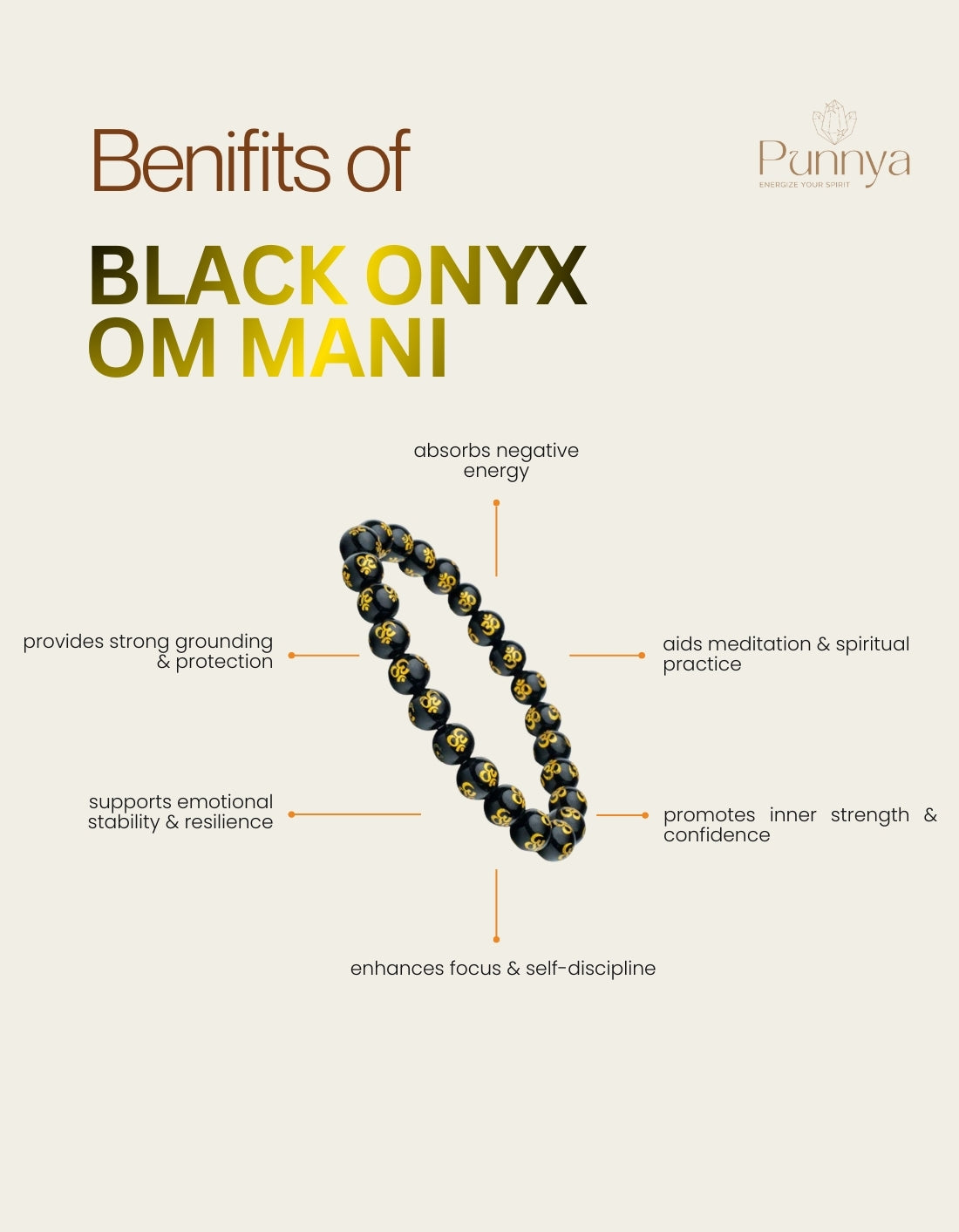 Natural Black Onyx Om Mani Bracelet