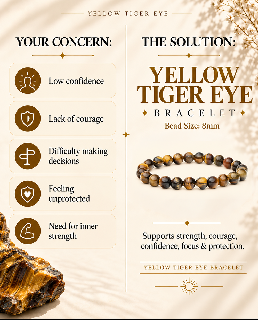 Natural Yellow Tiger Eye Bracelet – Strength & Protection