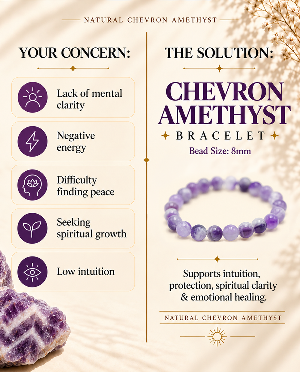 Natural Chevron Amethyst Bracelet - protection, and spiritual clarity.