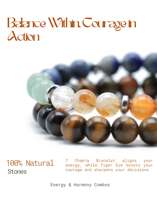 Balance & Courage Duo – 7 Chakra & Tiger Eye Bracelet Combo