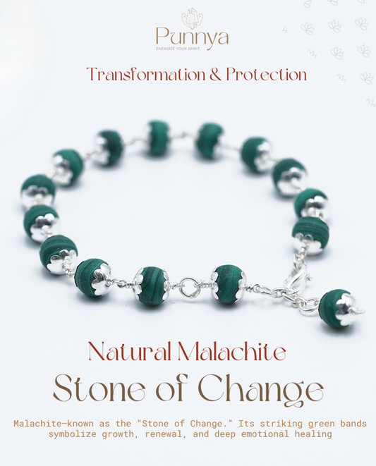Silver Natural Malachite Bracelet - Transformation & Protection