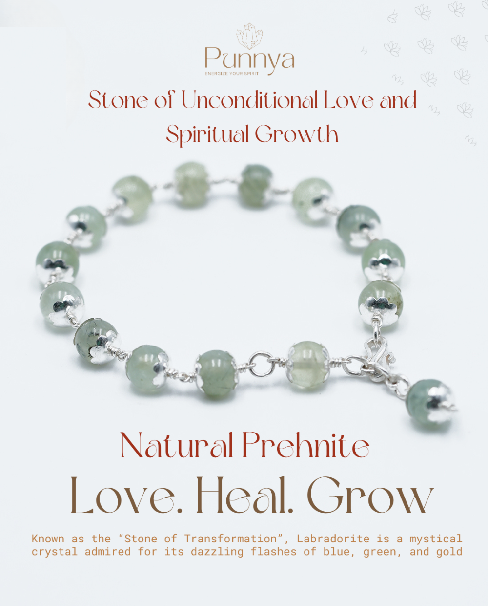 Love - Healing - Spiritual Growth | Natural Prehnite Bracelet