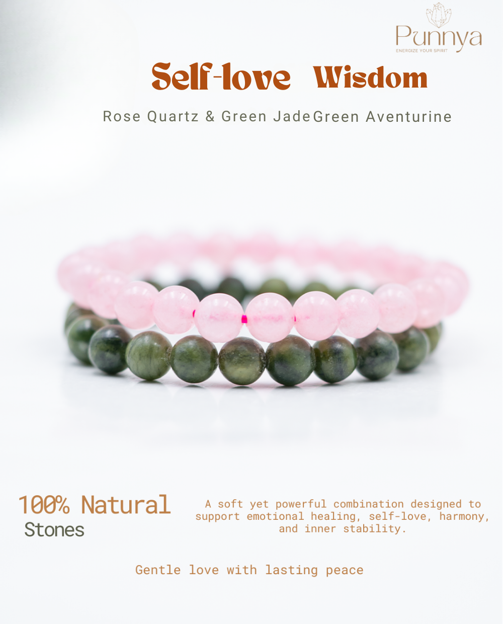 Rose Quartz & Green Jade Bracelet Power Combo