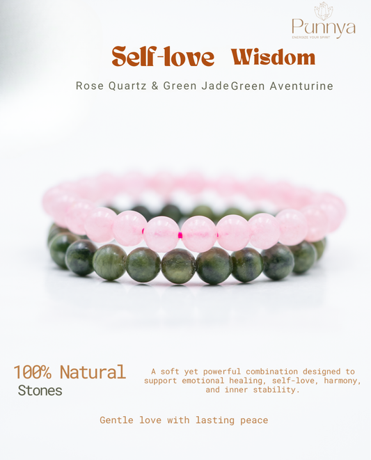 Rose Quartz & Green Jade Bracelet Power Combo