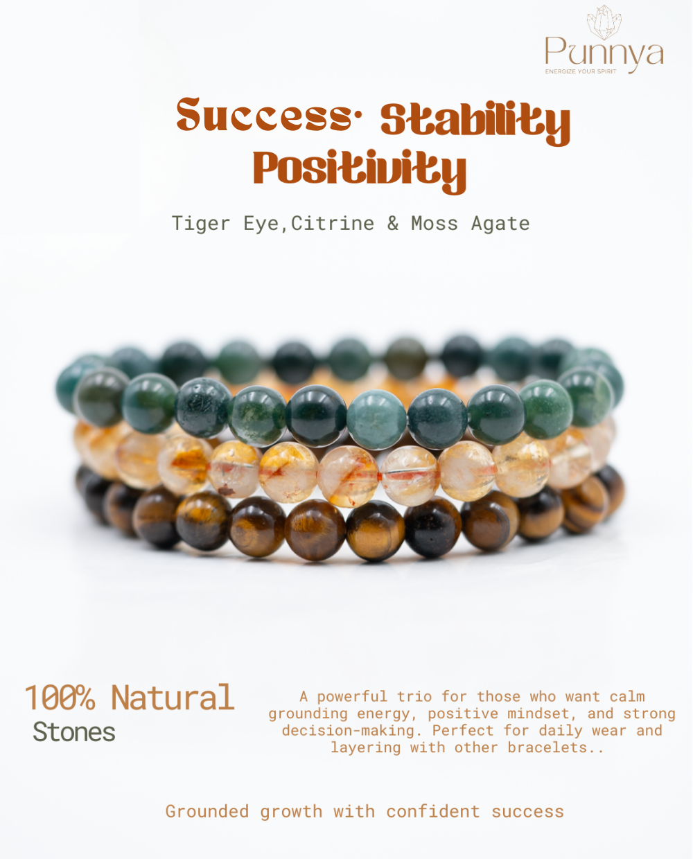 Moss Agate + Citrine + Tiger’s Eye Power Combo