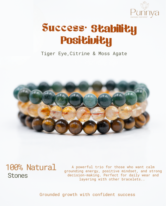Moss Agate + Citrine + Tiger’s Eye Power Combo
