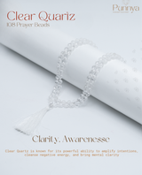 Clear Quartz Crystal Mala -108 Beads for Clarity & Awareness