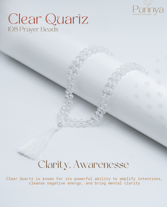 Clear Quartz Crystal Mala -108 Beads for Clarity & Awareness