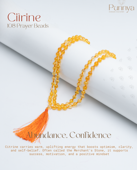 Citrine Crystal Mala -108 Beads for Abundance & Confidence,