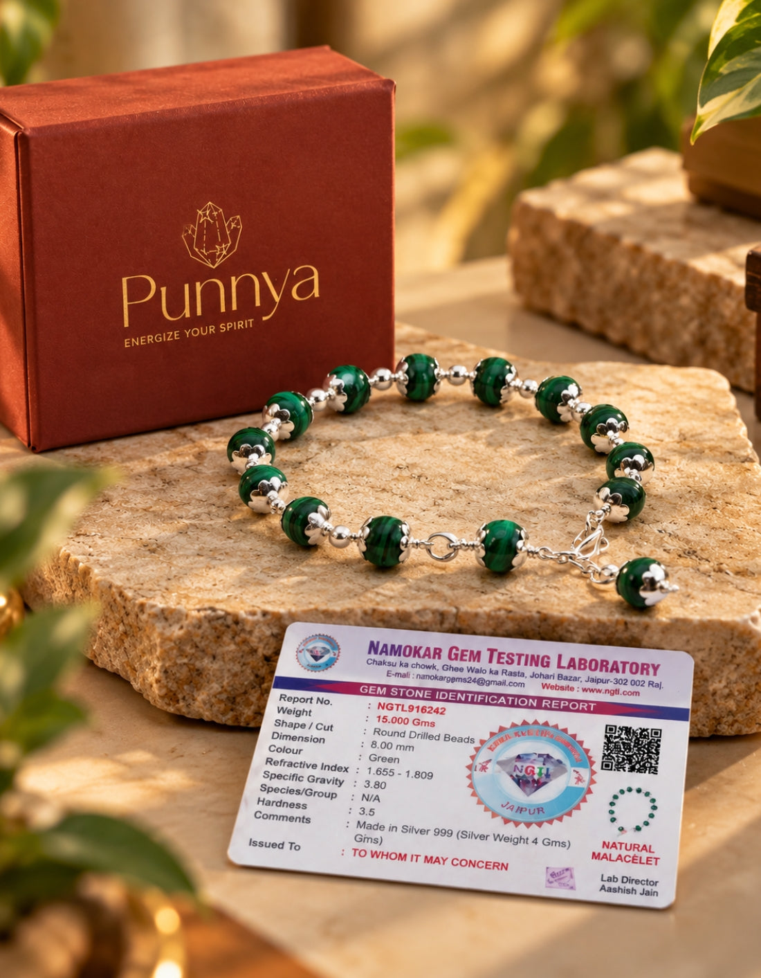 Silver Natural Malachite Bracelet - Transformation & Protection