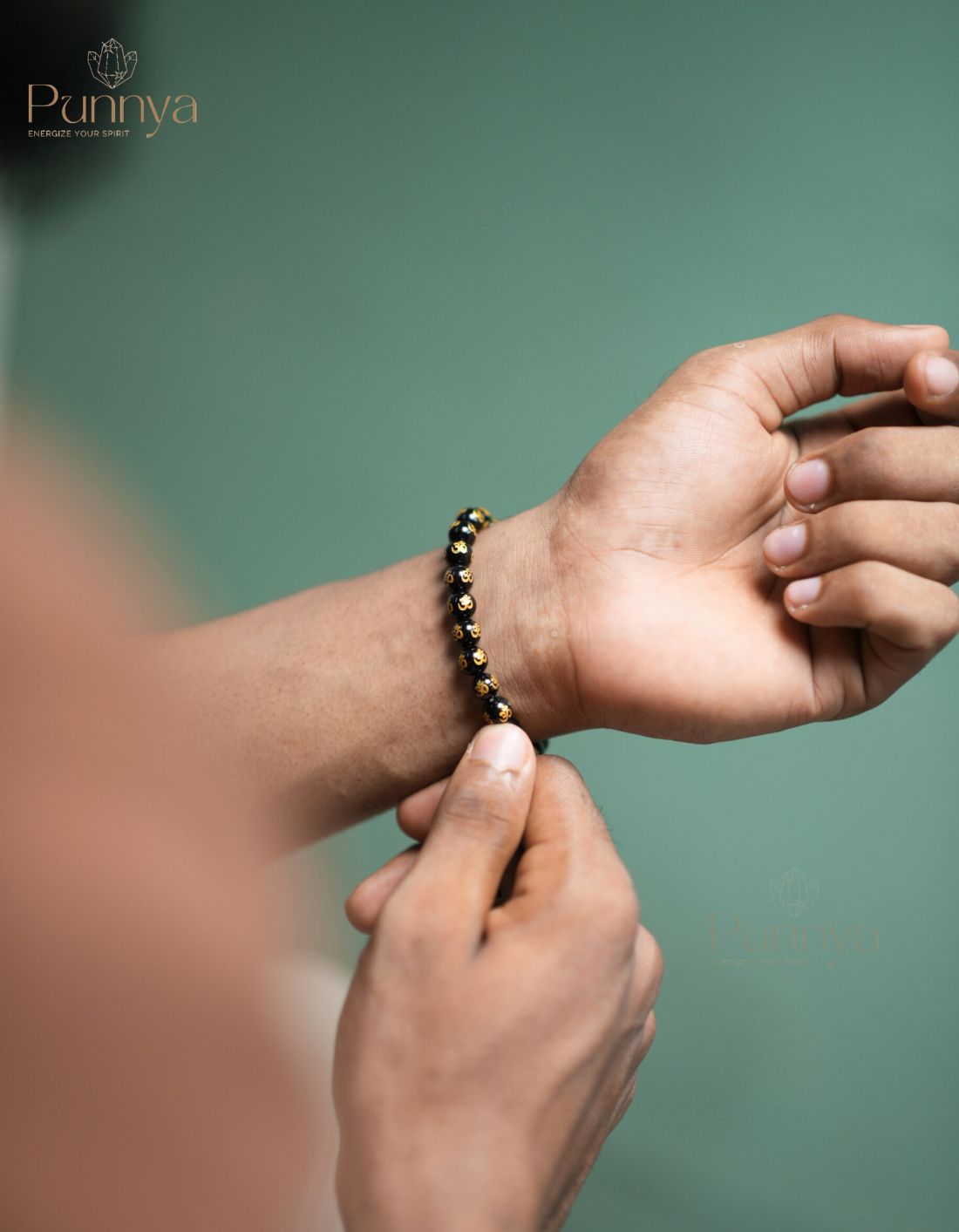 Natural Black Onyx Om Mani Bracelet