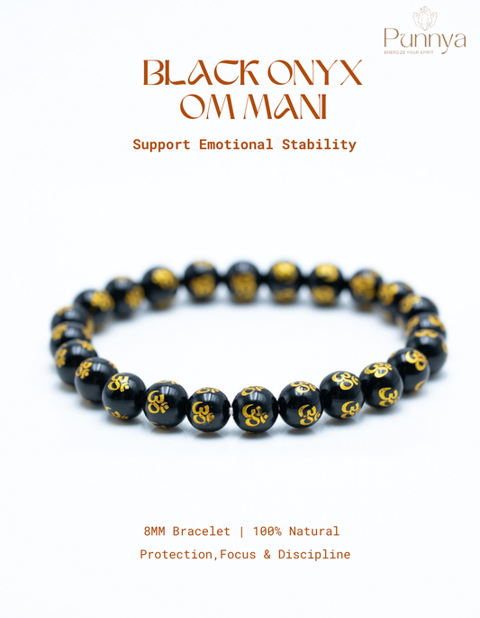 Natural Black Onyx Om Mani Bracelet