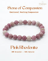 Natural Pink Rhodonite Bracelet-Stone of Compassion and Emotional Healing