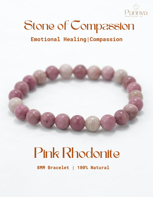 Natural Pink Rhodonite Bracelet-Stone of Compassion and Emotional Healing