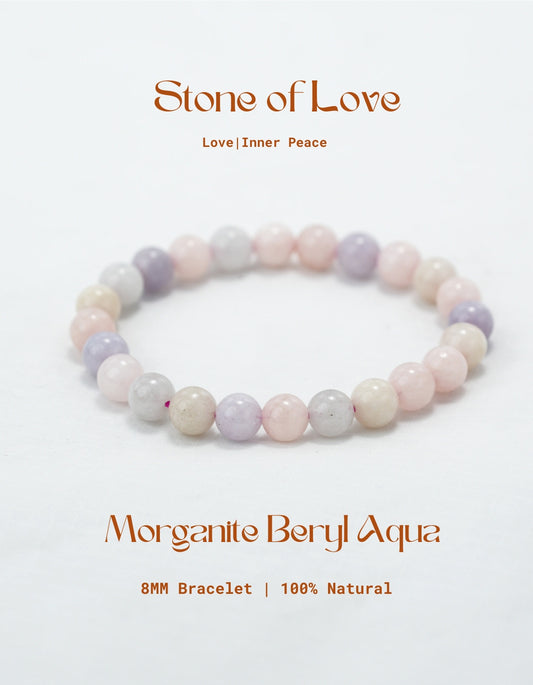 Natural Morganite Beryl Aqua Bracelet -Stone of Love, Peace & Emotional Harmony.