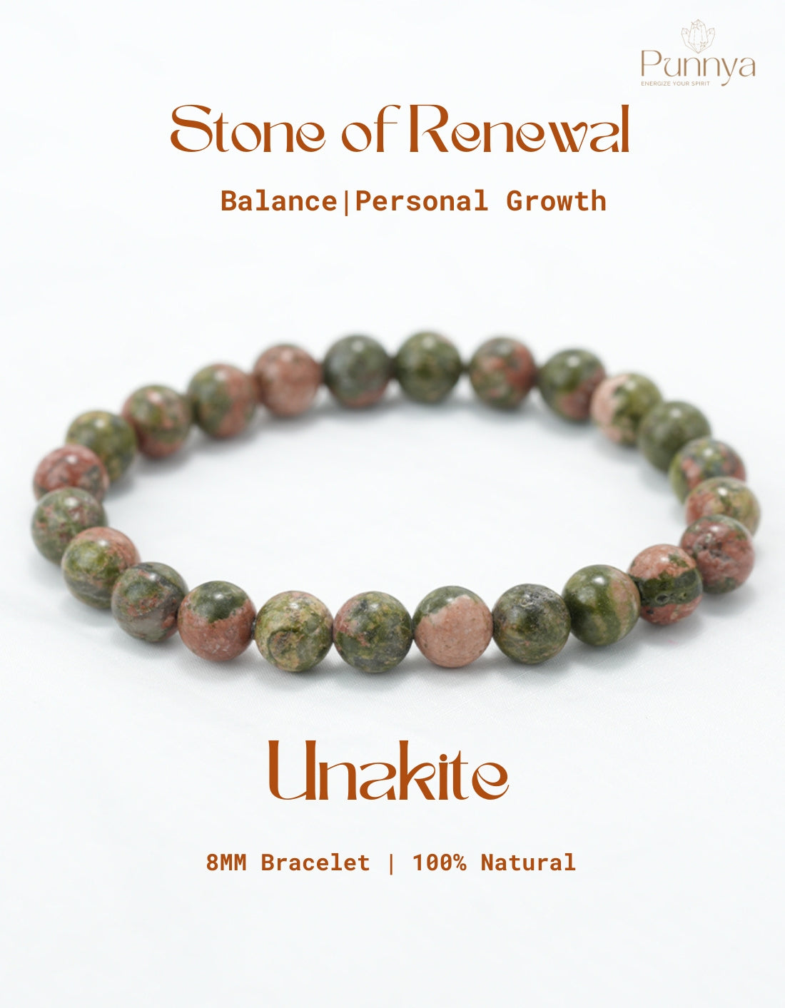 Natural Unakite Bracelet - Stone of Emotional Healing and Renewal