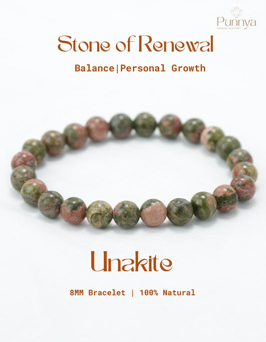 Natural Unakite Bracelet - Stone of Emotional Healing and Renewal