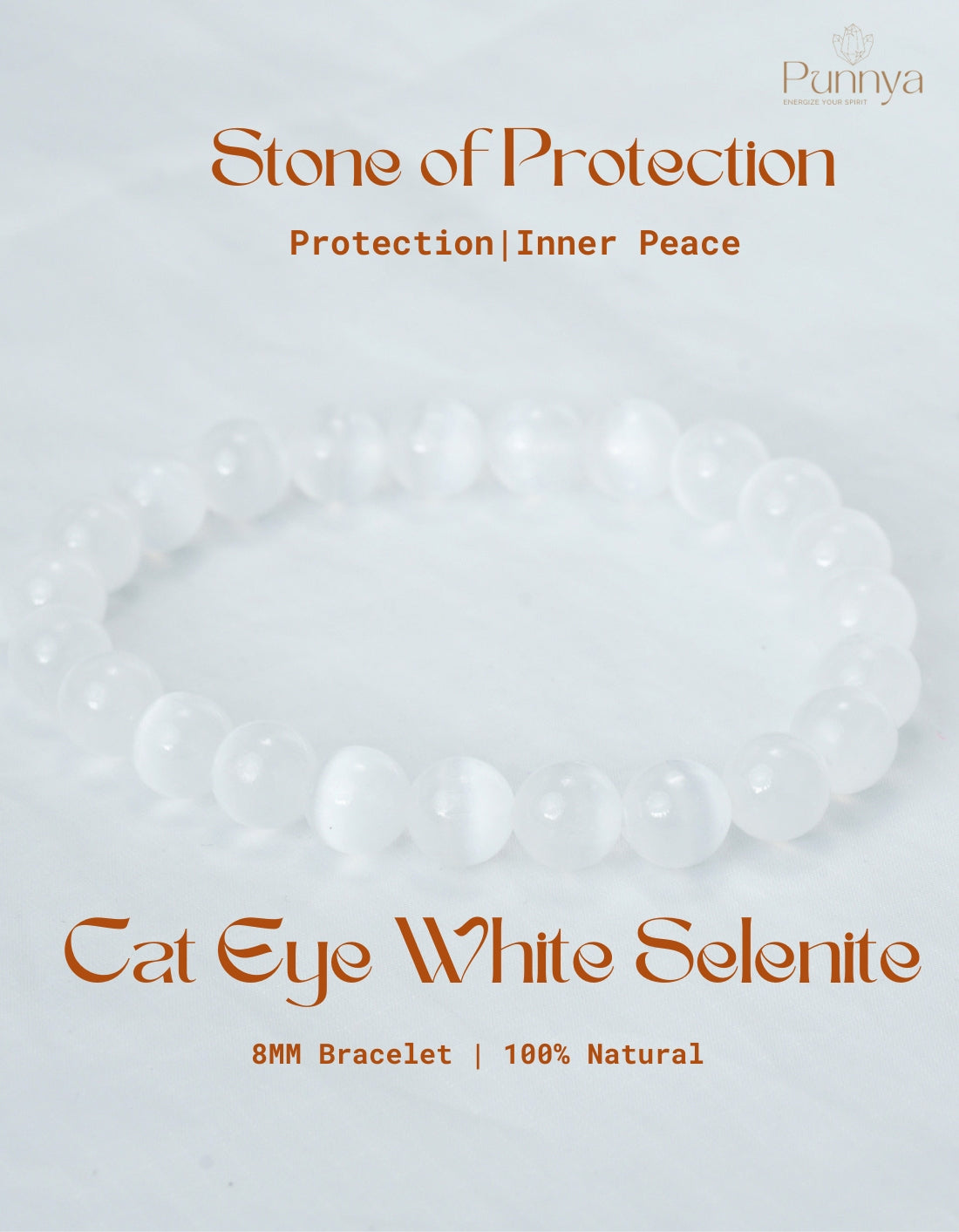 Natural Cat Eye White Selenite Bracelet-Stone of Protection and Spiritual Clarity