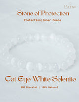 Natural Cat Eye White Selenite Bracelet-Stone of Protection and Spiritual Clarity