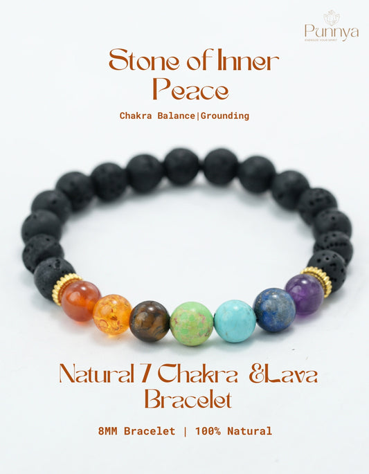 Natural 7 Chakra & Lava Bracelet -Stone of Inner Peace