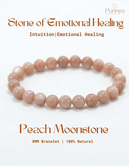 Natural Peach Moonstone Bracelet-Stone of Emotional Healing and New Beginnings