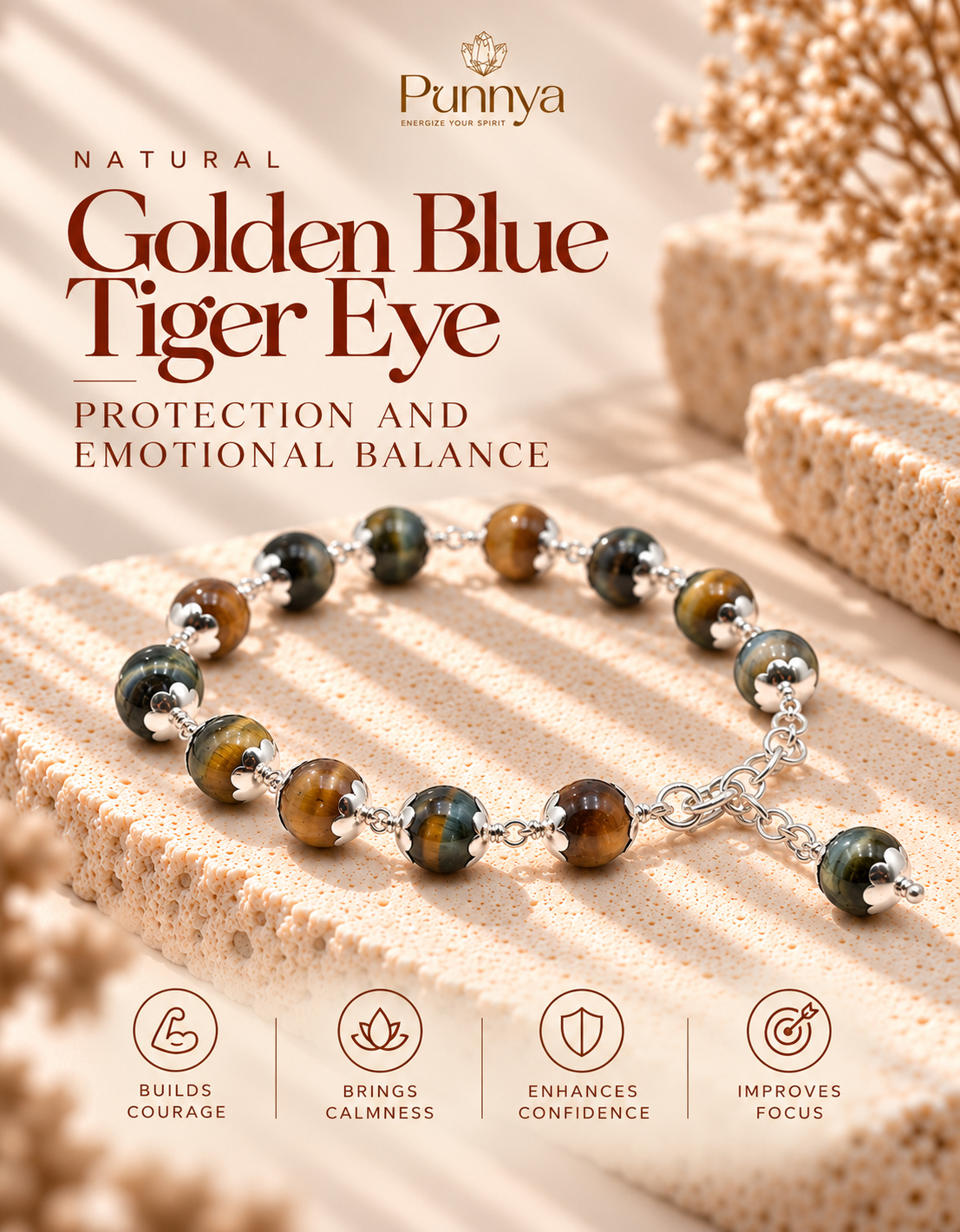 Protection and emotional balance - Natural Golden Blue Tiger Eye Bracelet