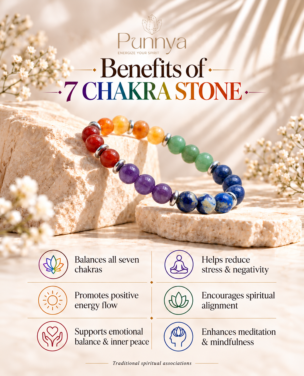Natural 7 Chakra Stone Bracelet – Balance Your Energy, Elevate Your Soul