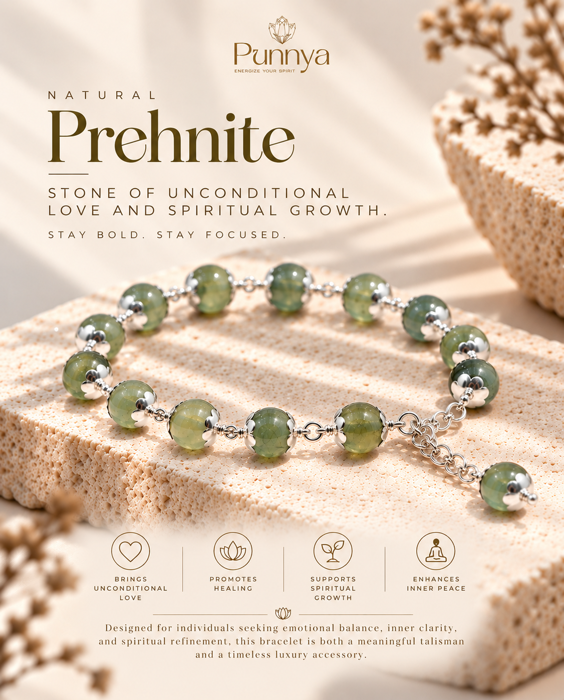 Love - Healing - Spiritual Growth | Natural Prehnite Bracelet