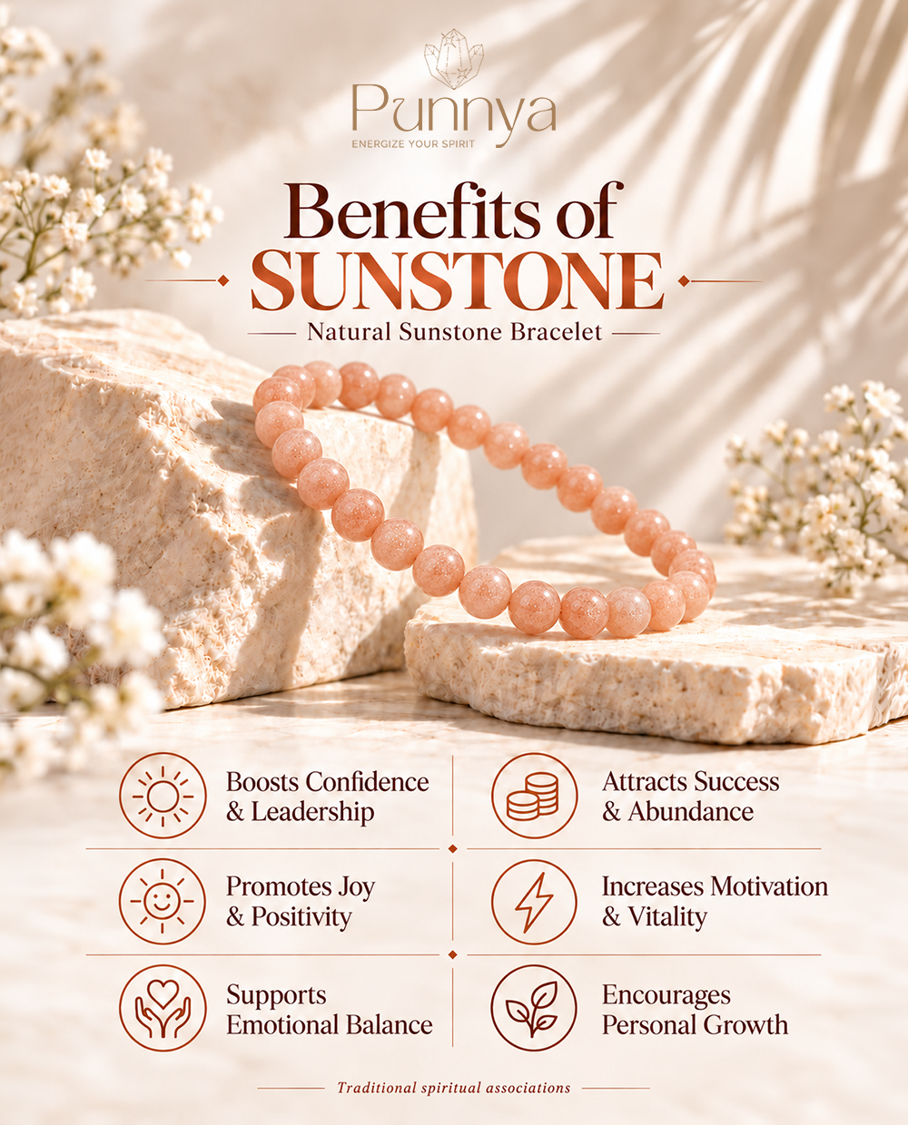 Natural Sunstone Bracelet - Stone of Joy and Leadership