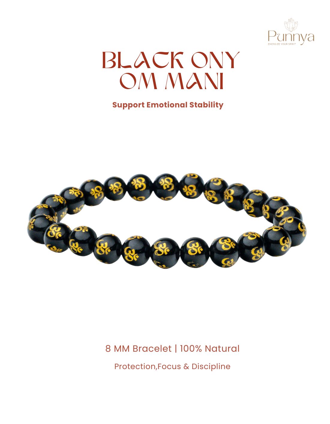 Natural Black Onyx Om Mani Bracelet