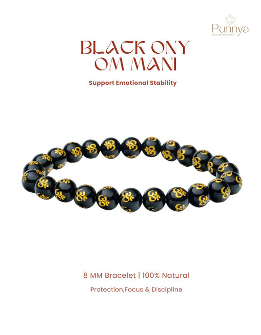 Natural Black Onyx Om Mani Bracelet