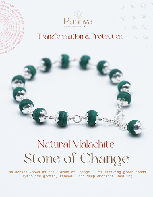 Silver Natural Malachite Bracelet - Transformation & Protection