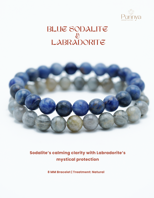 Natural Blue Sodalite & Labradorite Combo Bracelet
