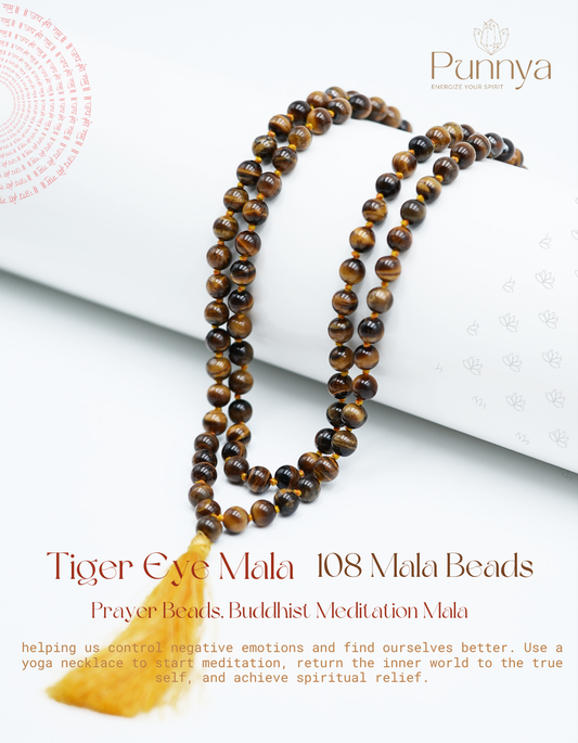 Tiger Eye Mala Necklace – 108 Prayer Beads for Meditation & Spiritual Balance