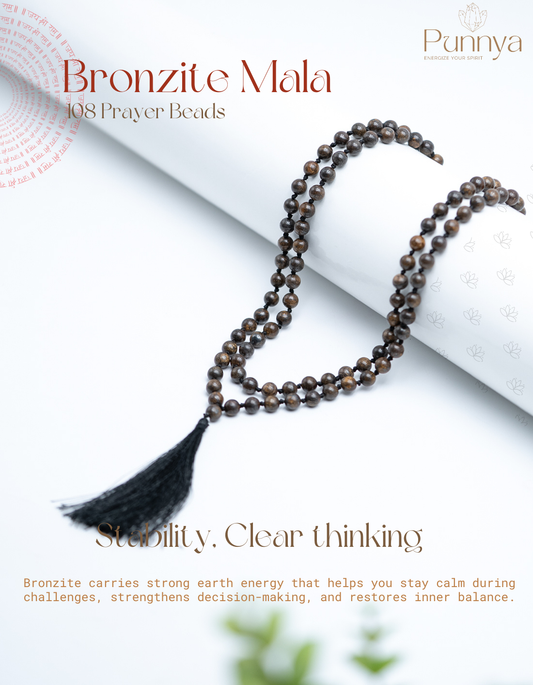 Bronzite Crystal Mala -108 Beads for Stability & Stress