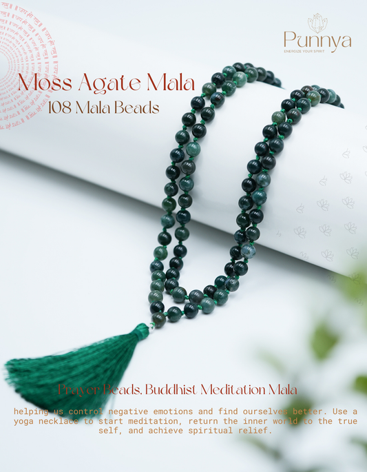 Moss Agate Mala Necklace 108 Mala