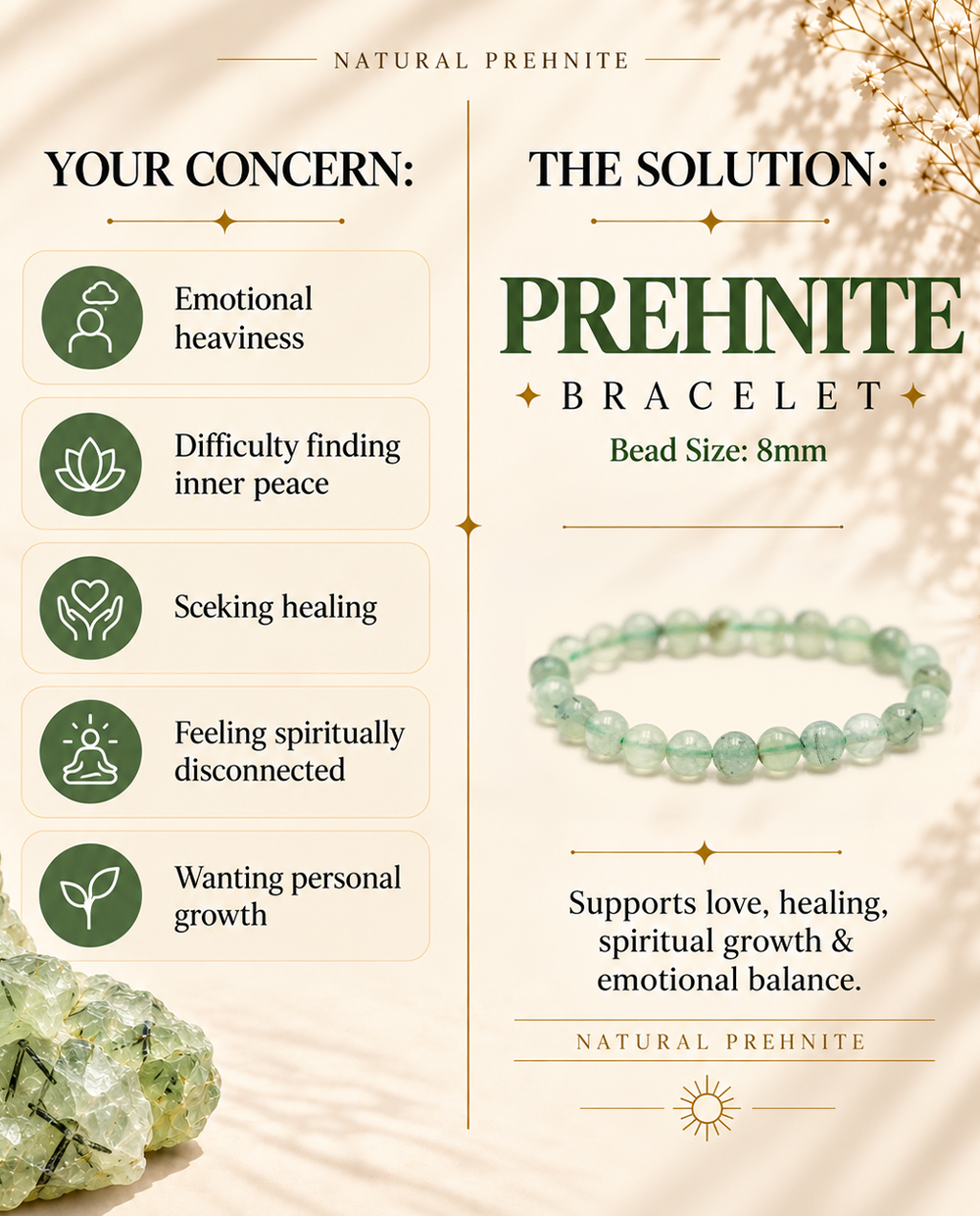 Natural Prehnite Bracelet - Love,Healing, and Spiritual growth.