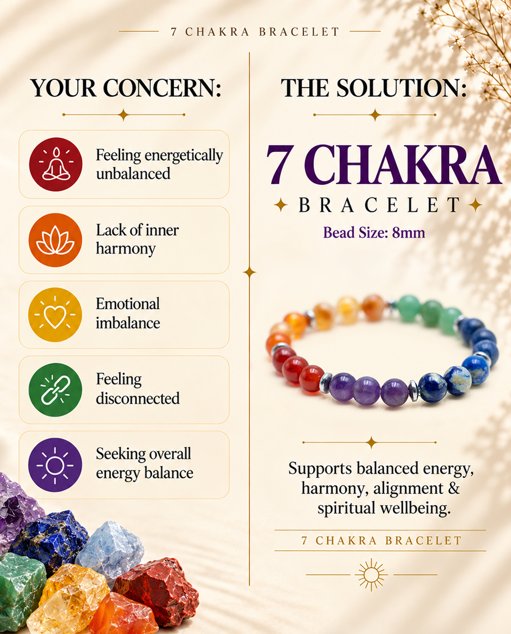Natural 7 Chakra Stone Bracelet – Balance Your Energy, Elevate Your Soul