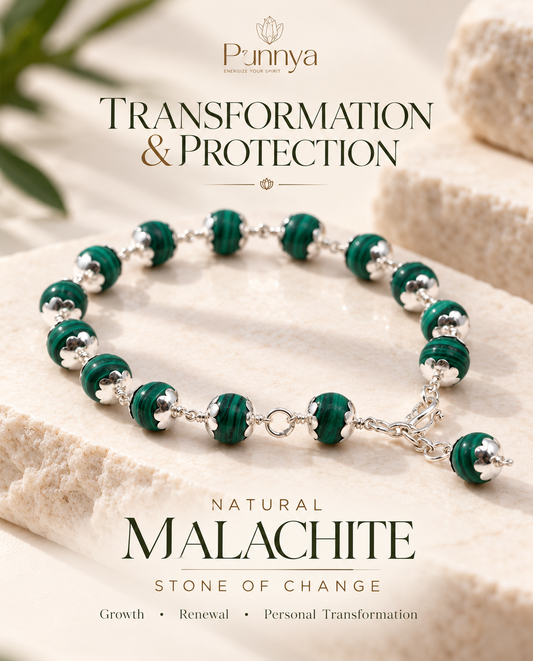 Silver Natural Malachite Bracelet - Transformation & Protection