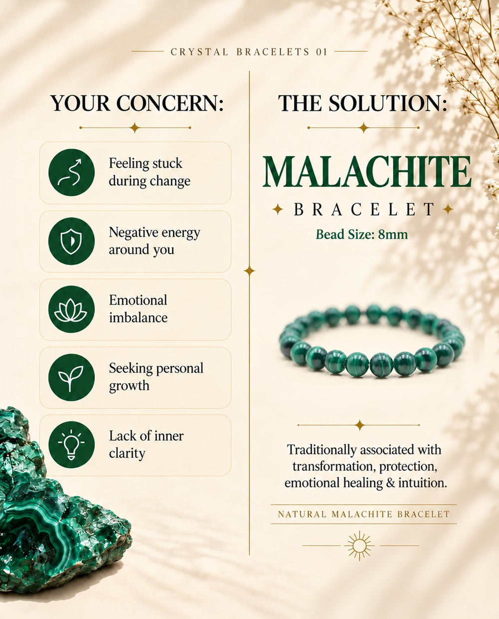Natural Malachite Bracelet - Transformation & Protection